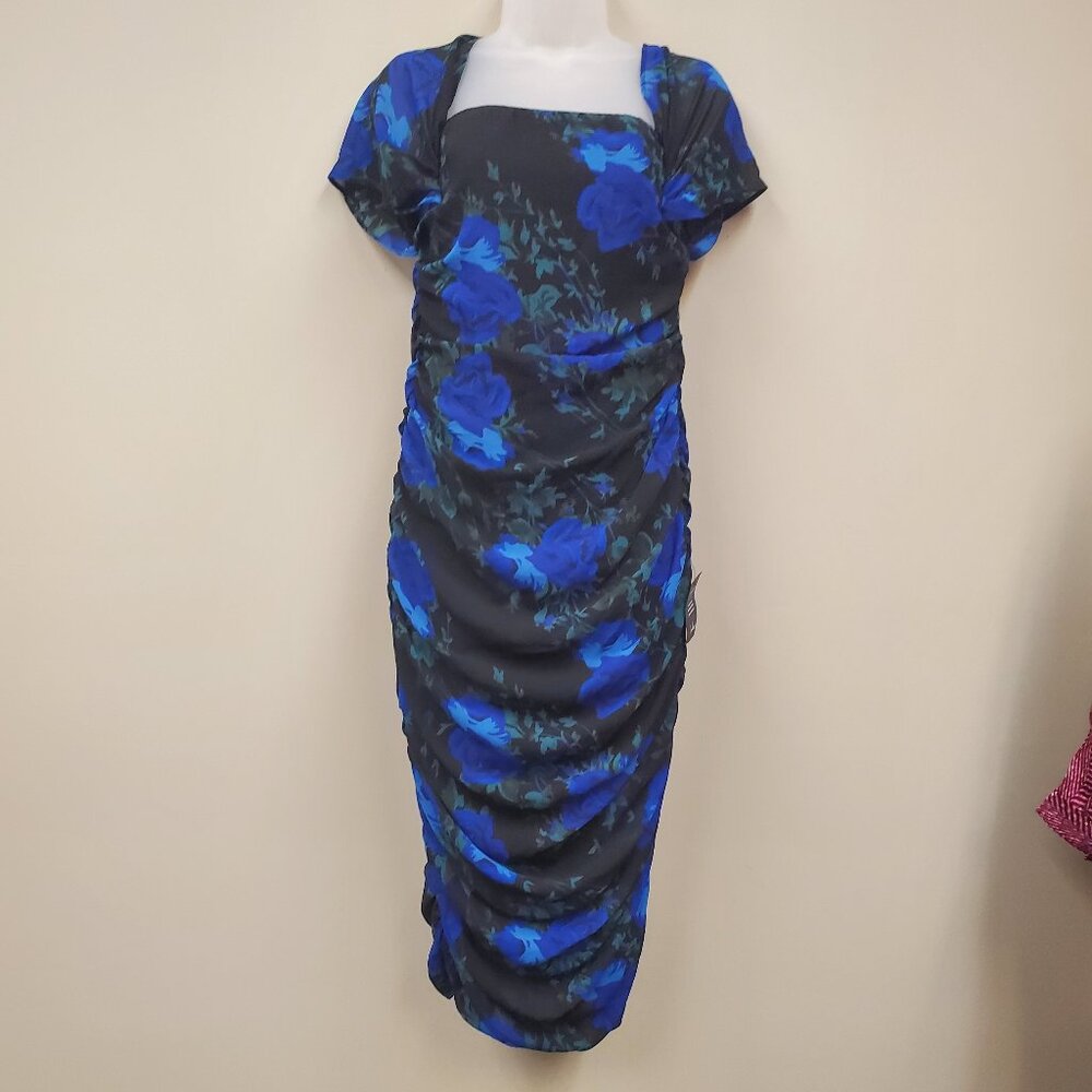 Lulus Blithesome Floral Print Ruched Off-the-Shoulder Midi Dress Sz S NWT